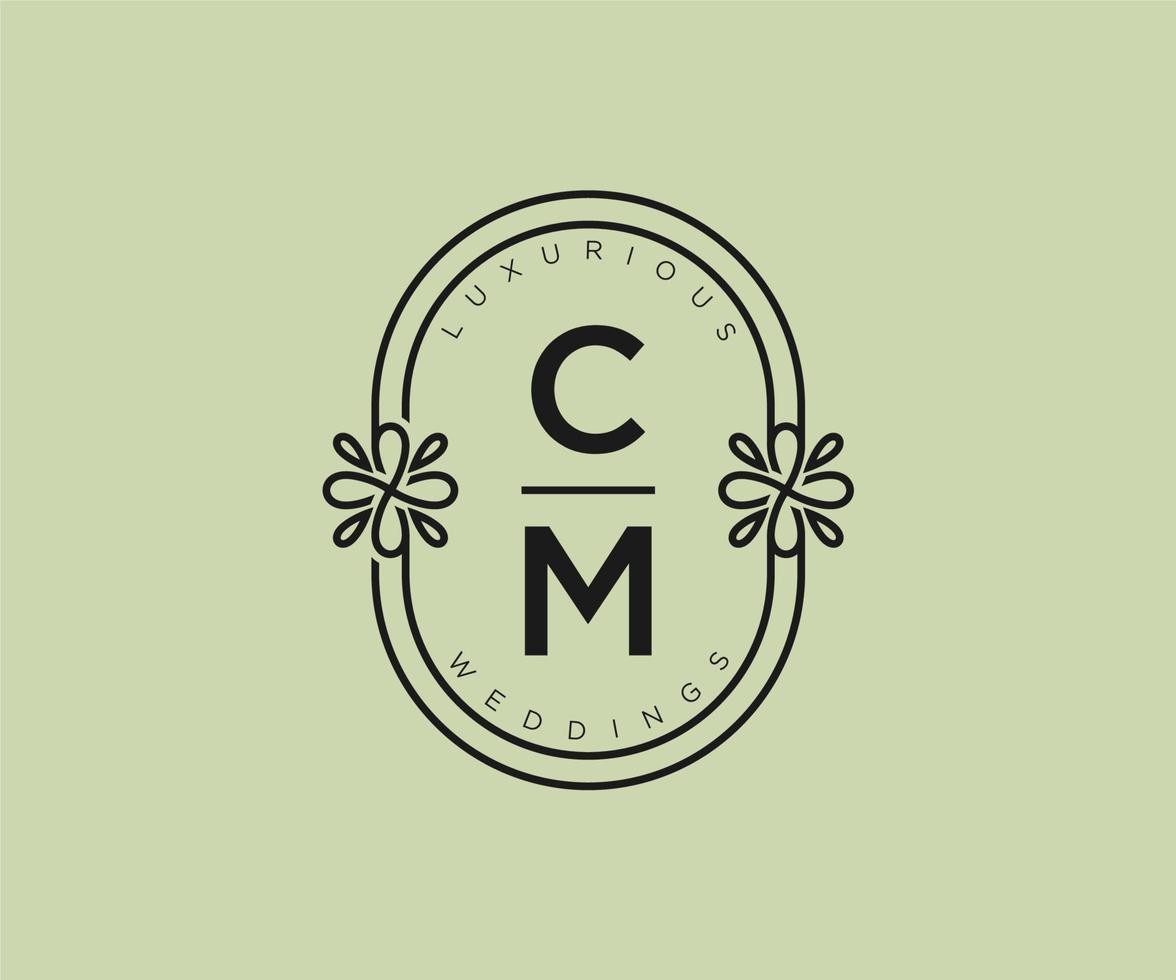 CM Initials letter Wedding monogram logos template, hand drawn modern minimalistic and floral templates for Invitation cards, Save the Date, elegant identity. vector