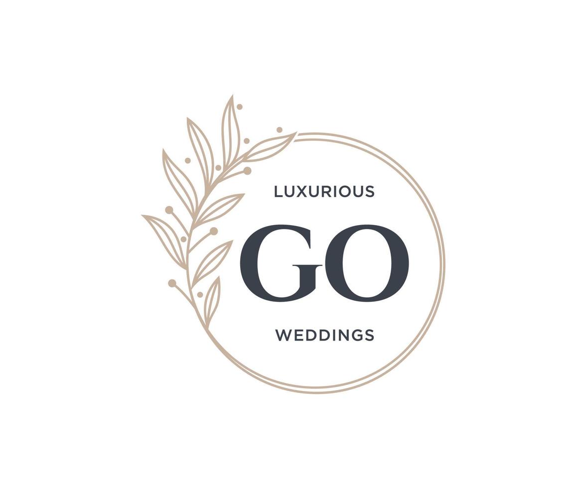 GO Initials letter Wedding monogram logos template, hand drawn modern minimalistic and floral templates for Invitation cards, Save the Date, elegant identity. vector