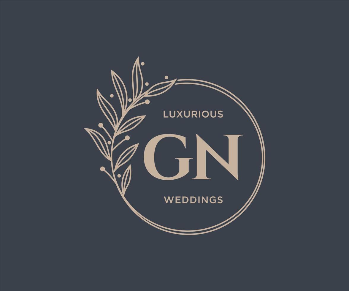 plantilla de logotipos de monograma de boda con letras iniciales gn, plantillas florales y minimalistas modernas dibujadas a mano para tarjetas de invitación, guardar la fecha, identidad elegante. vector