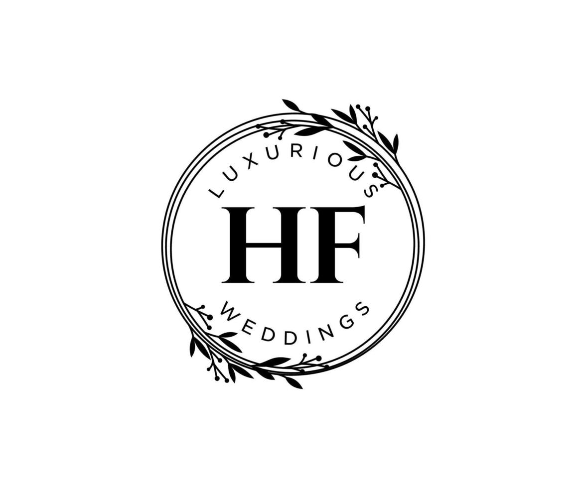 HF Initials letter Wedding monogram logos template, hand drawn modern minimalistic and floral templates for Invitation cards, Save the Date, elegant identity. vector
