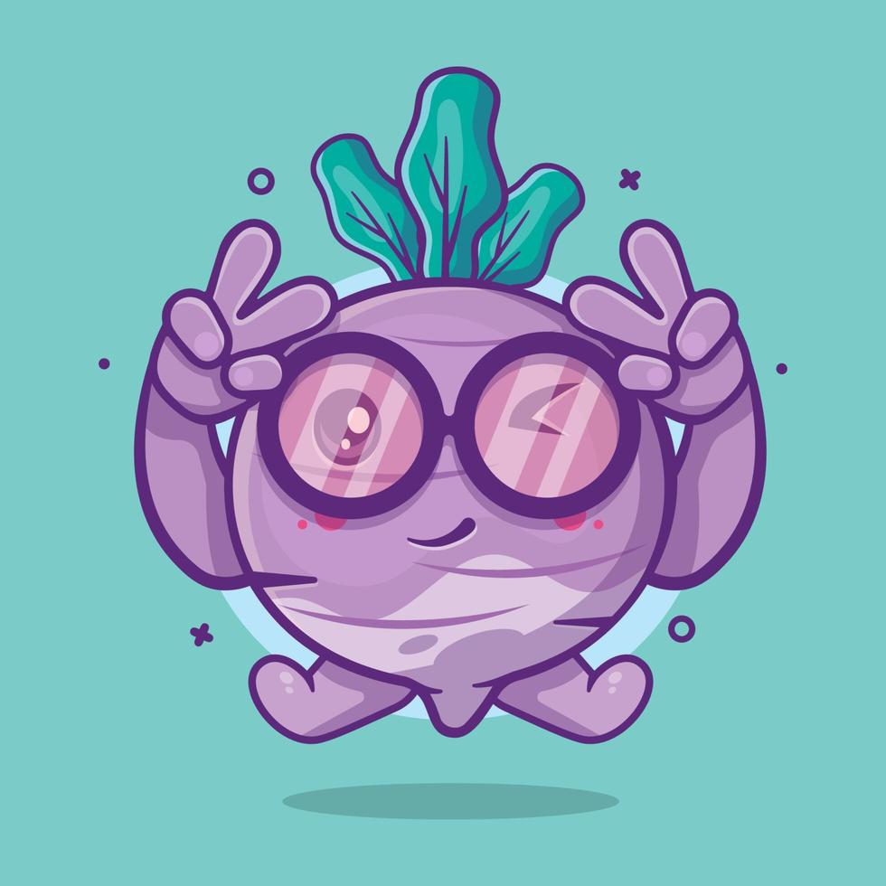 funny turnip vegetable character mascot with peace sign hand gesture isolated cartoon in flat style design vector