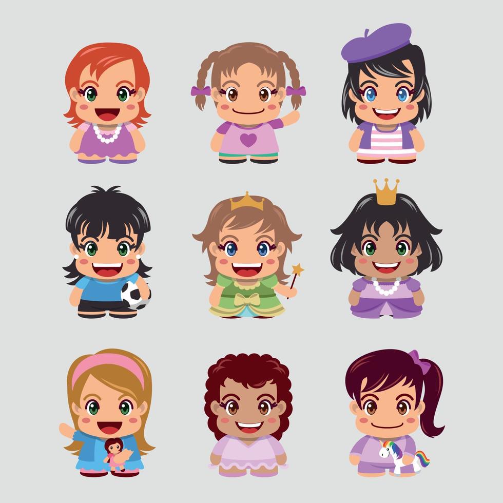 Happy girls with toys collection vector