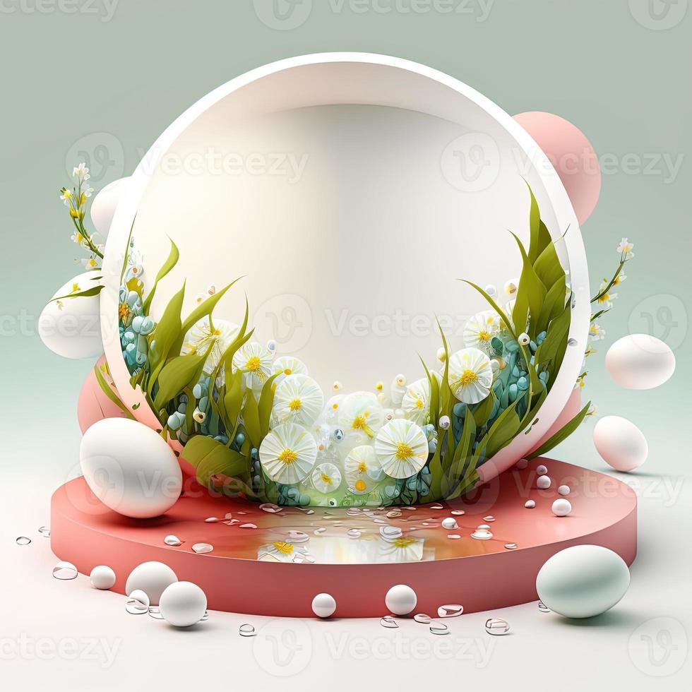 Illustration of a Podium with Easter Eggs, Flowers, and Leaves Ornaments for Product Display photo