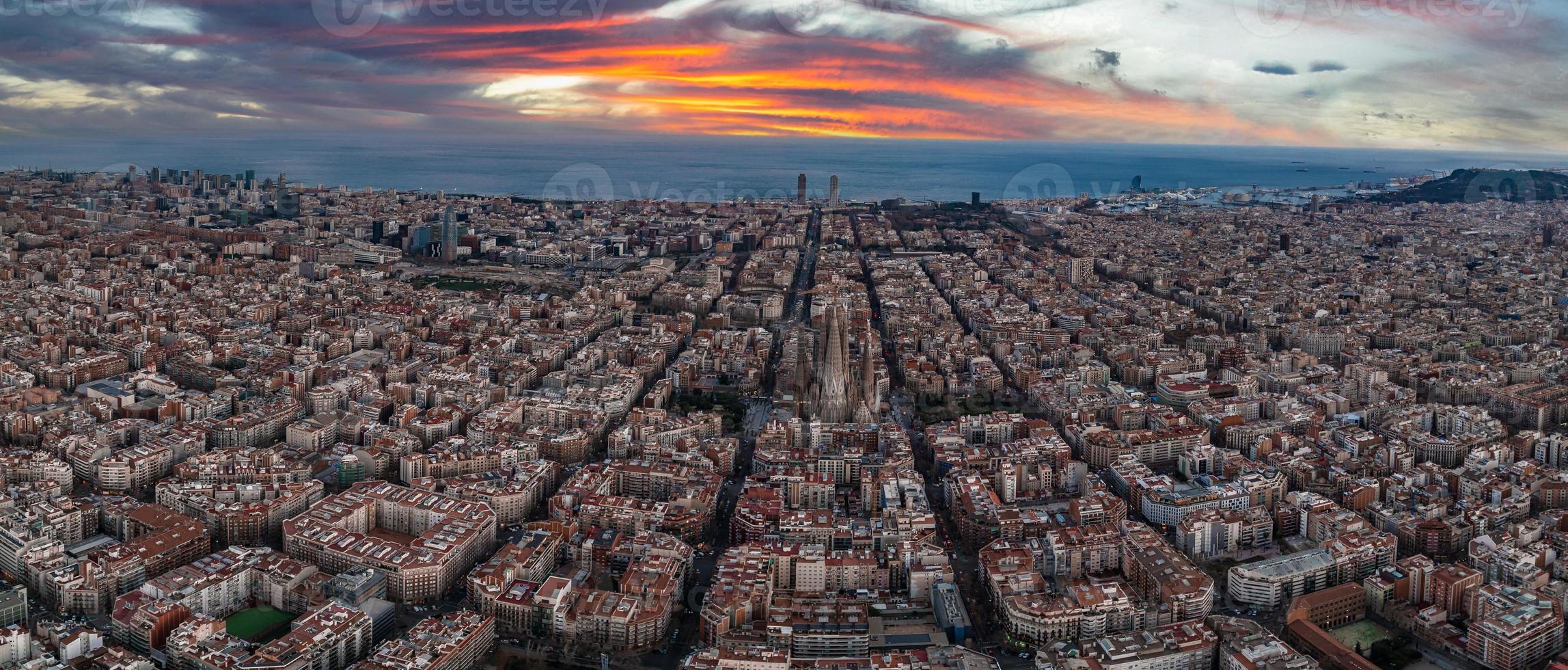 Barcelona street aerial view with beautiful patterns in Spain. photo