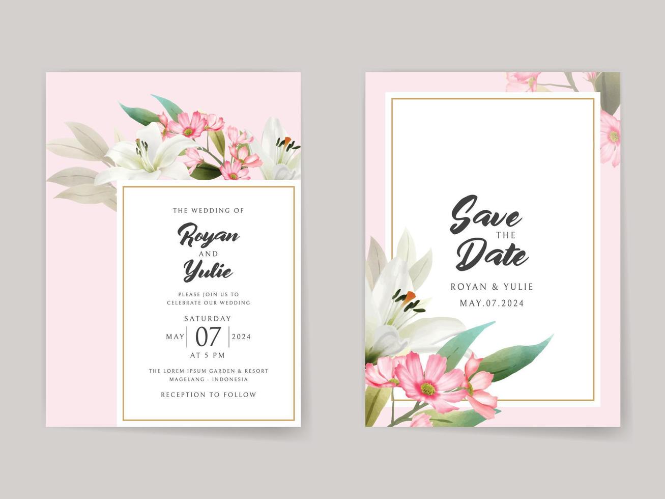 Elegant white floral wedding invitation card vector