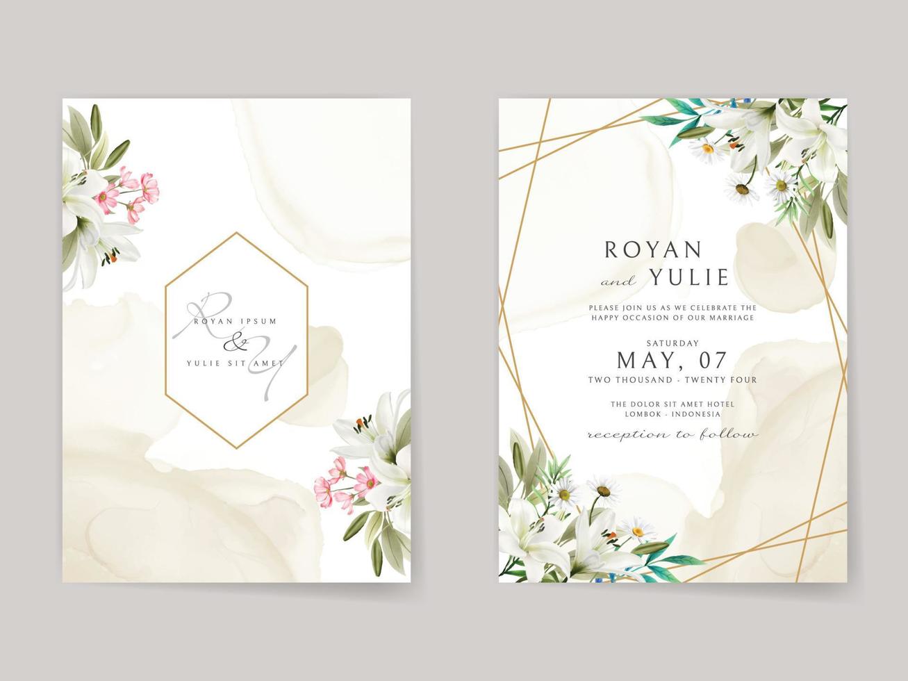 Elegant white floral wedding invitation card vector