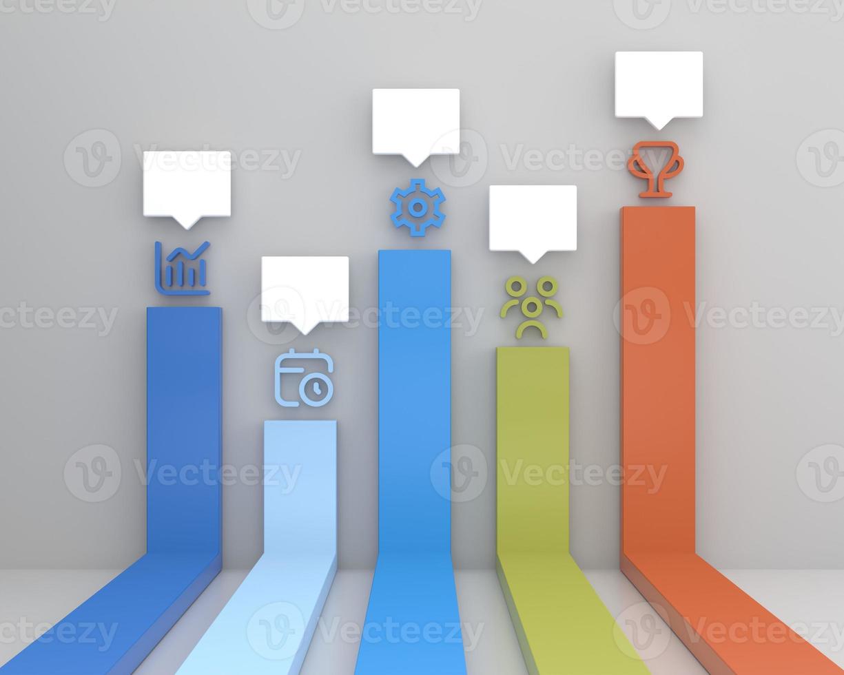 3D. infographic design, bar chart rising on the wall, presentation template. photo