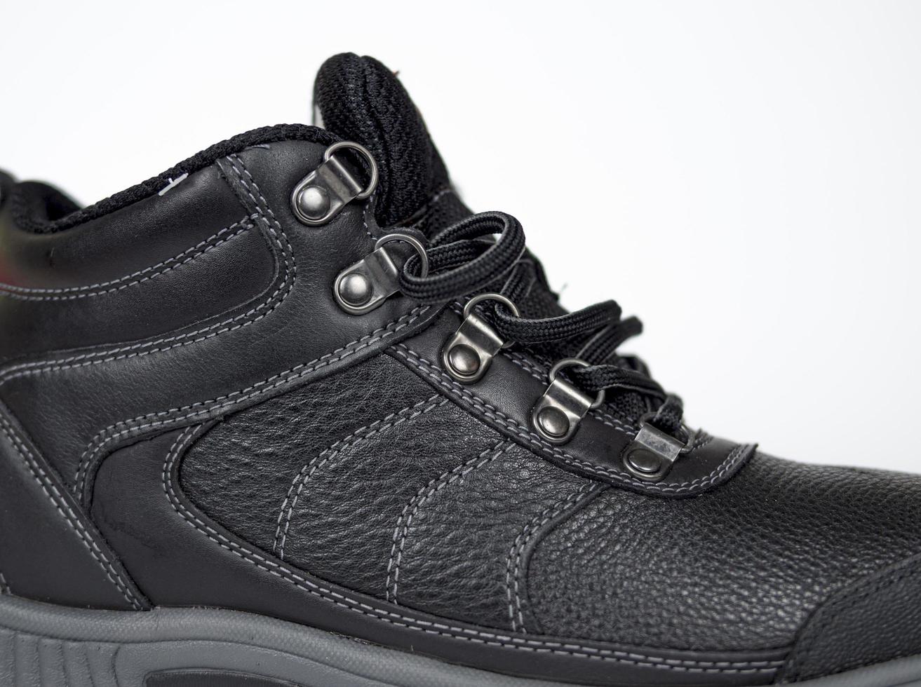 Black women's leather winter sneakers with laces. new photo