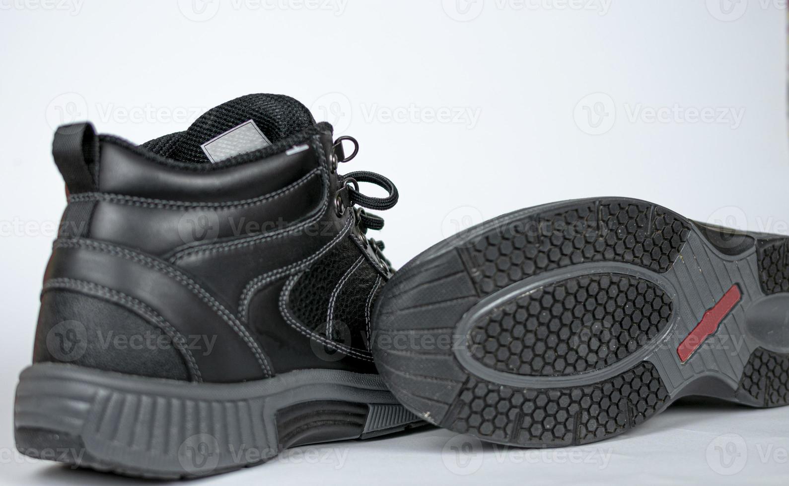 Black women's leather winter sneakers with laces. No logo. winter photo