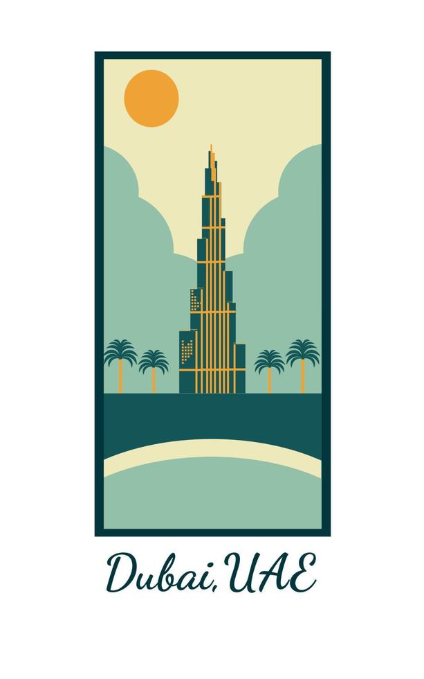 Dubai UAE travel and tourism poster for postcard or background vector