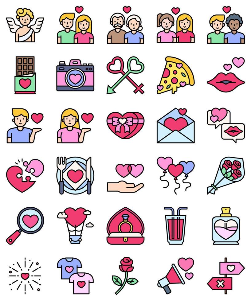 san valentin día relacionado lleno icono conjunto 2 vector