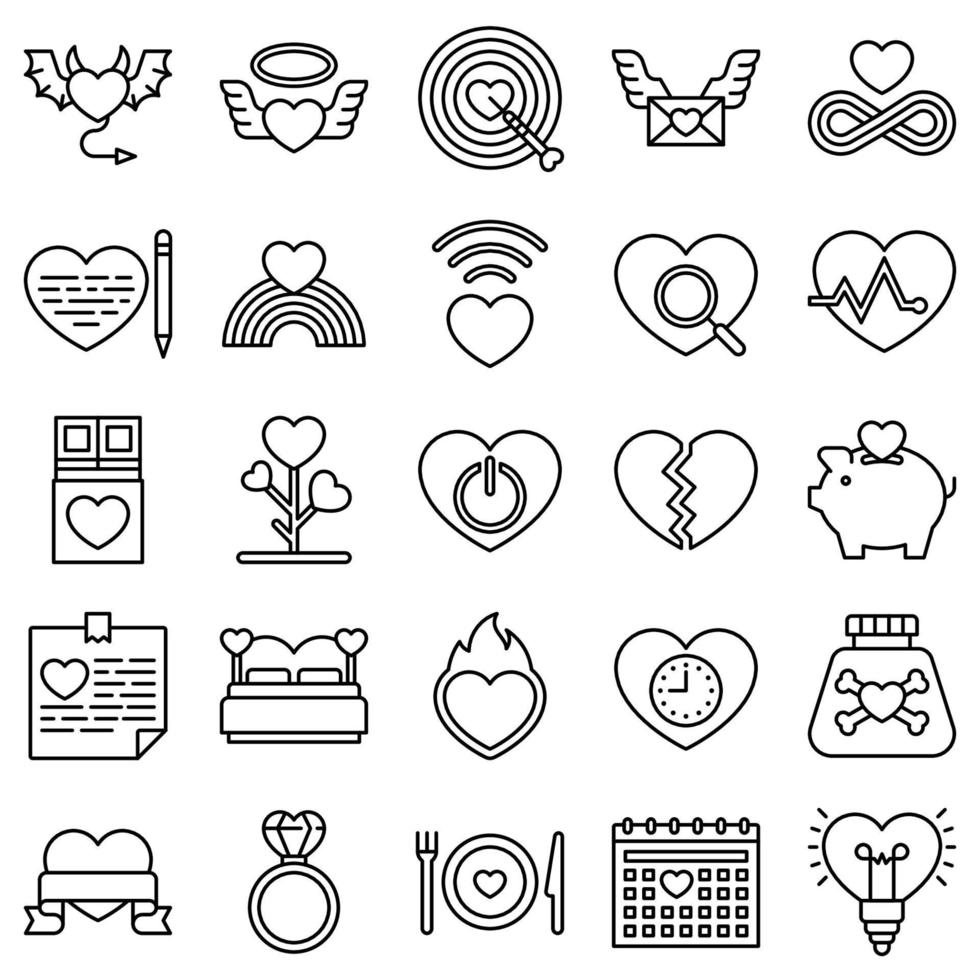 Love and heart line icon set vector