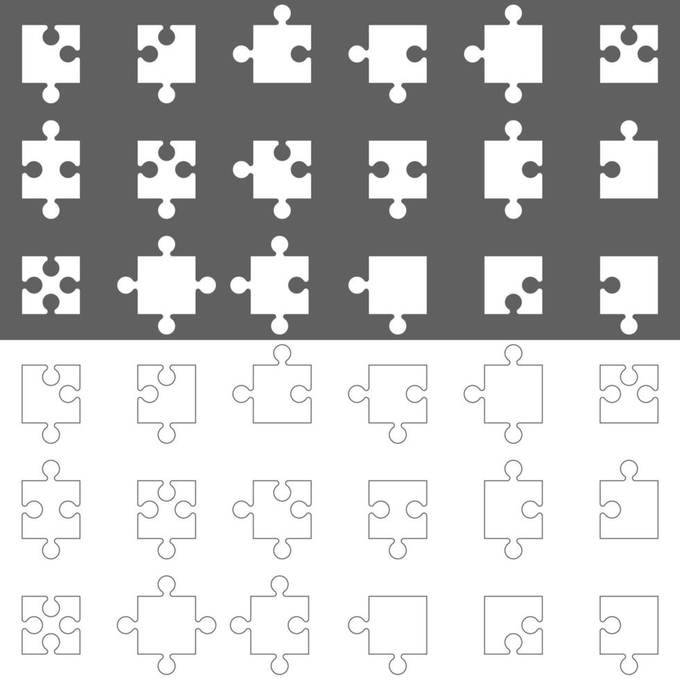 Jigsaw puzzle flat and line element vector