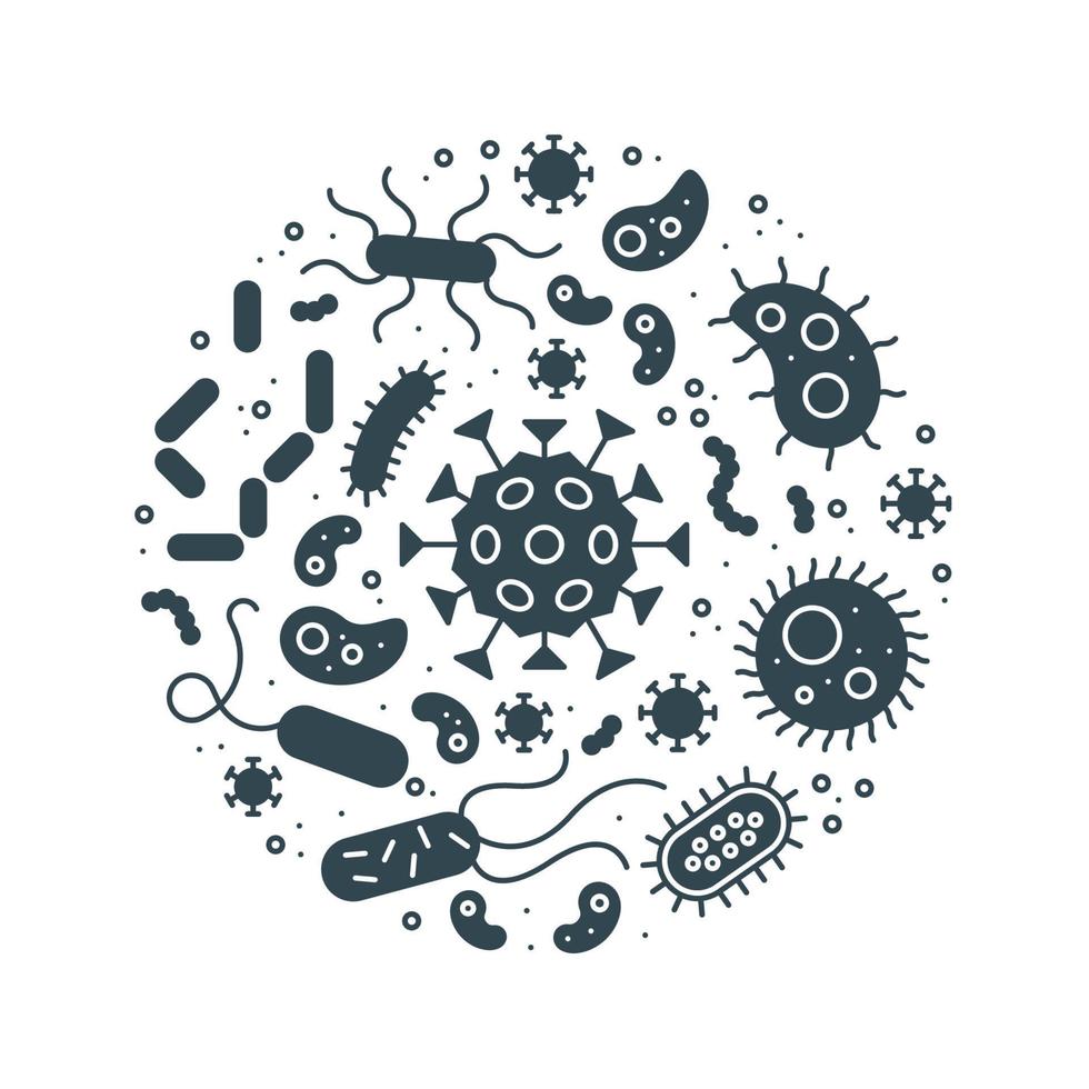 virus y bacterias redondo diseño, sólido estilo vector