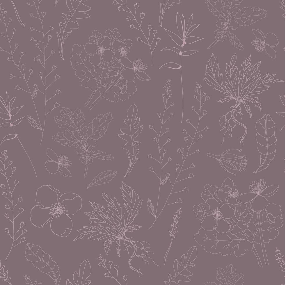 Design for fabric. Botanical pattern.Vector seamless pattern with plants on a gray background vector