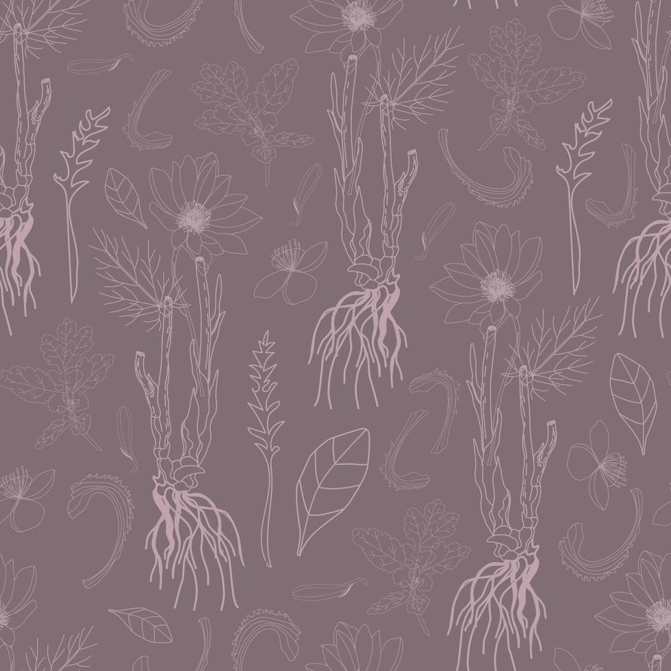 Design for fabric. Botanical pattern.Vector seamless pattern with plants on a gray background vector