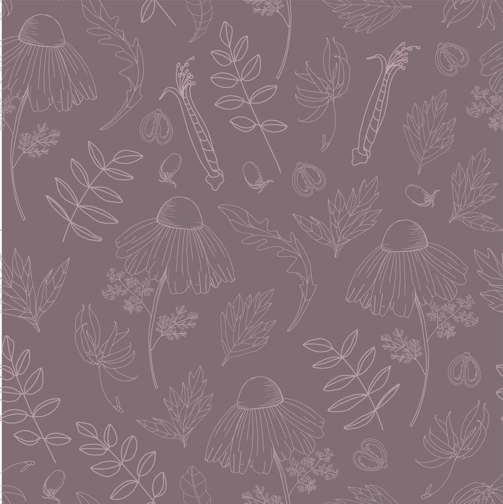 Design for fabric. Botanical pattern.Vector seamless pattern with plants on a gray background vector