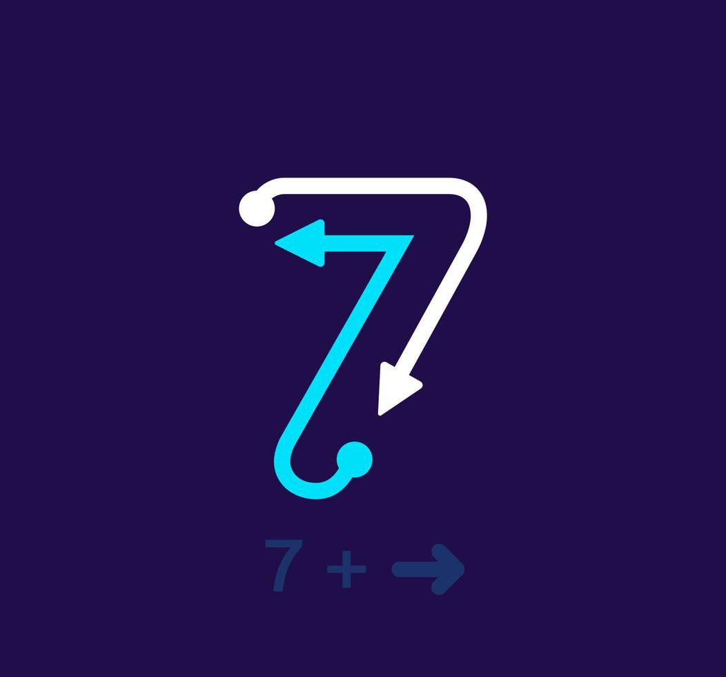 Linear number 7 logo. Unique logo. Abstract number, simple rotating arrow target. Corporate identity vector eps.