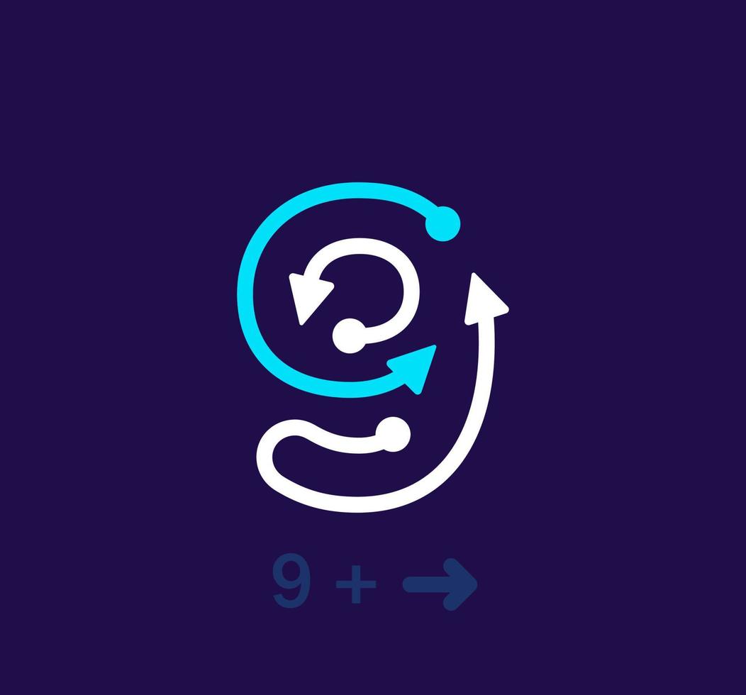 Linear number 9 logo. Unique logo. Abstract number, simple rotating arrow target. Corporate identity vector eps.