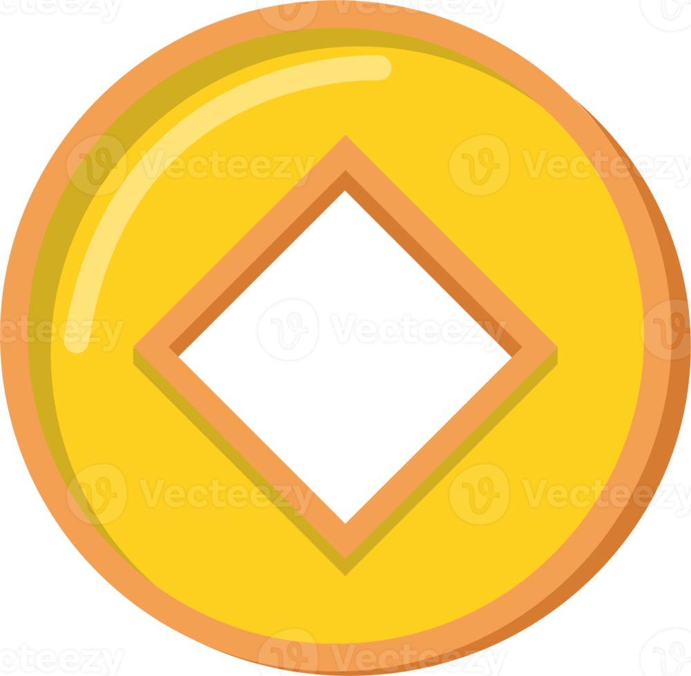 China gold money square centre. Golden coin with hole cartoon 19834599 PNG