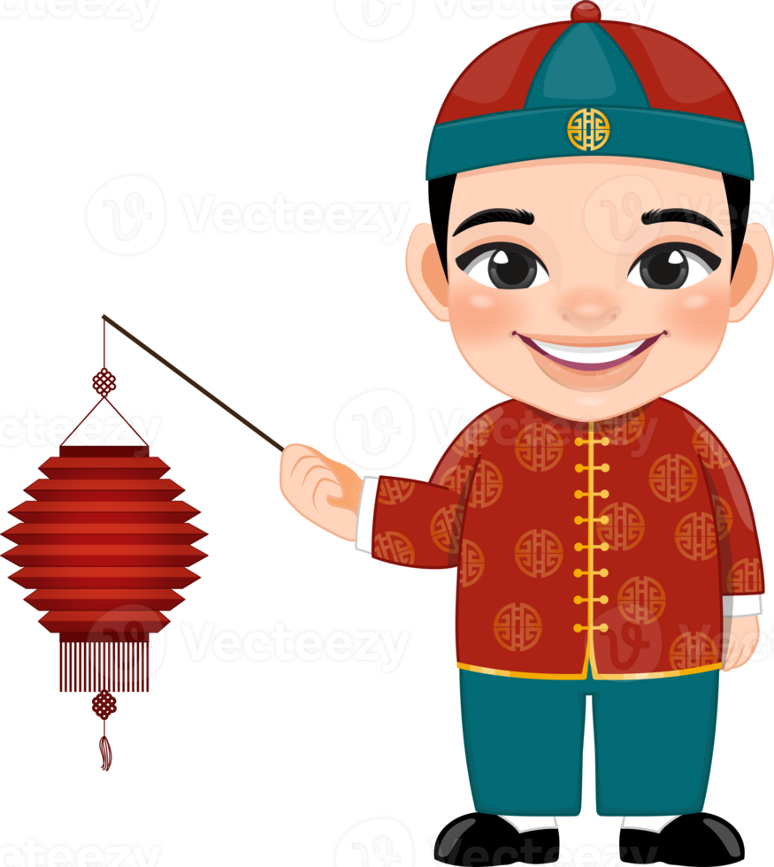 Chinese boy with ancient chinese clothing holding paper lamp cartoon character png