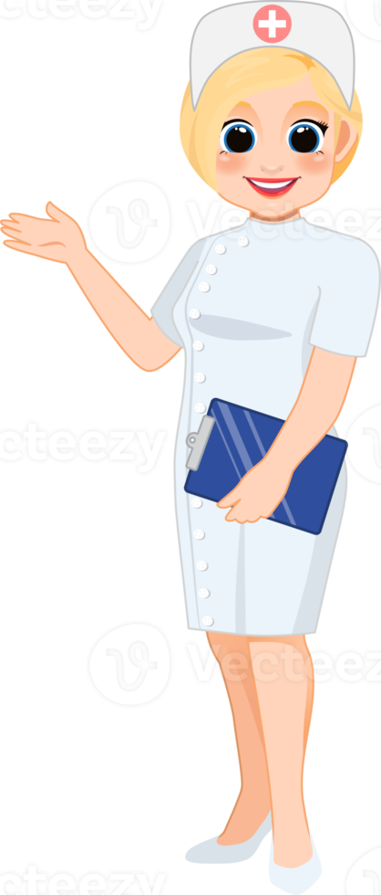 Cartoon character with professional nurse in smart uniform png