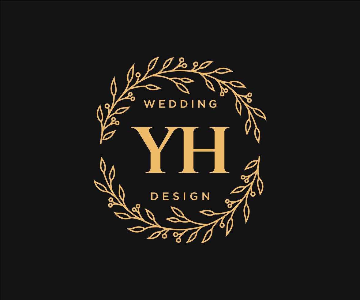 colección de logotipos de monograma de boda con letras iniciales de yh, plantillas florales y minimalistas modernas dibujadas a mano para tarjetas de invitación, guardar la fecha, identidad elegante para restaurante, boutique, café en vector