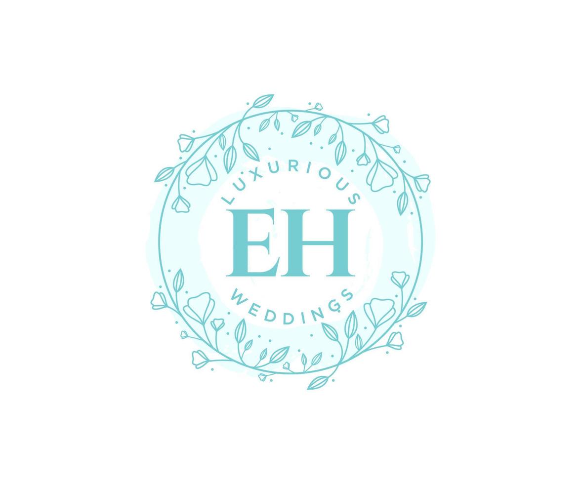 EH Initials letter Wedding monogram logos template, hand drawn modern minimalistic and floral templates for Invitation cards, Save the Date, elegant identity. vector