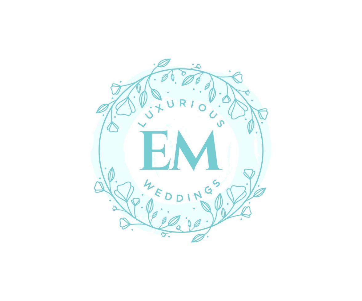 plantilla de logotipos de monograma de boda con letras iniciales em, plantillas florales y minimalistas modernas dibujadas a mano para tarjetas de invitación, guardar la fecha, identidad elegante. vector