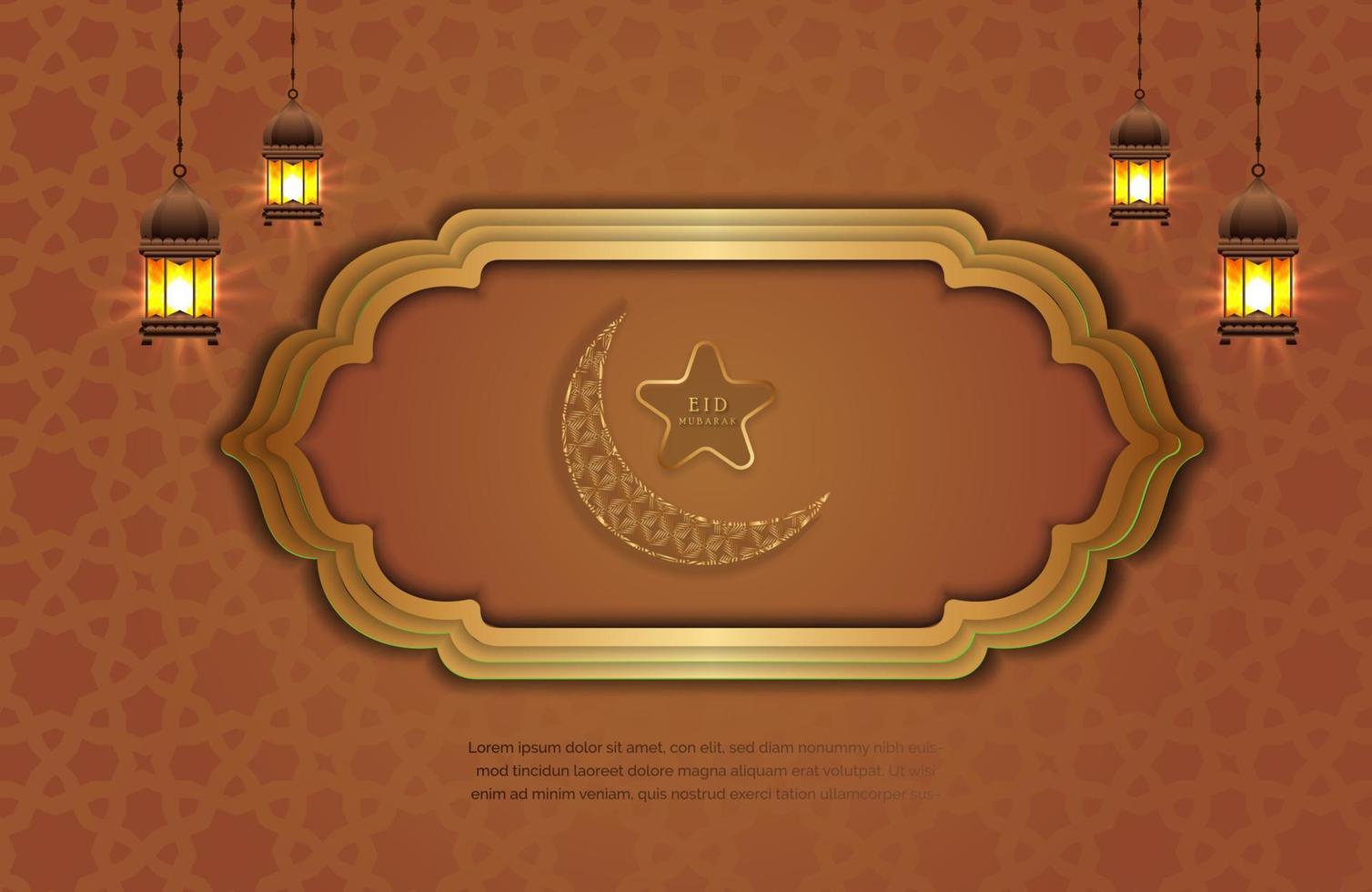 Luxury  gold background banner with islamic arabesque ornament. Eid mubarak design template vector