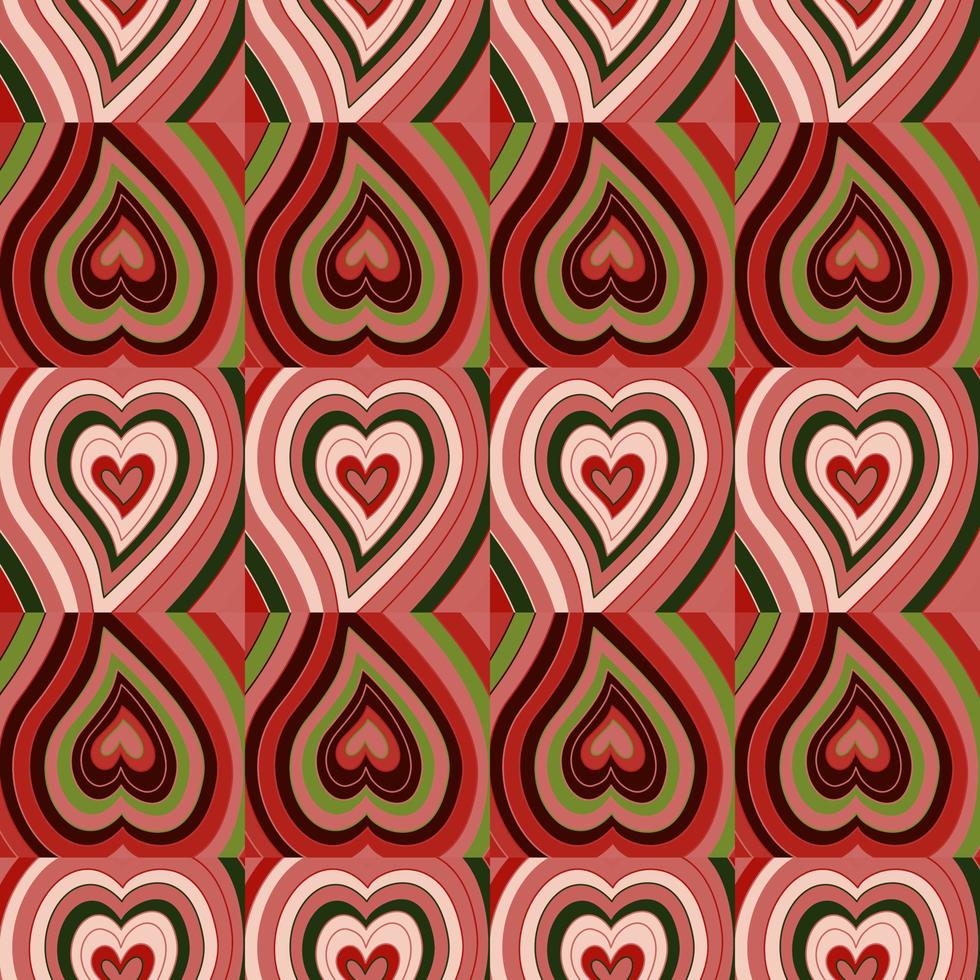 Vintage hearts mosaic seamless pattern. Hippie retro style. 14 february wallpaper. Valentine's Day backdrop. vector