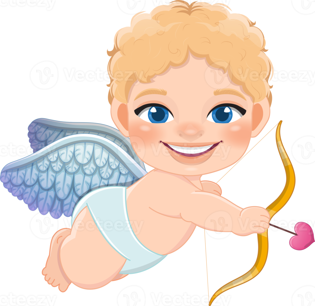 Happy valentine s day with Cupid shoots a bow cartoon character png