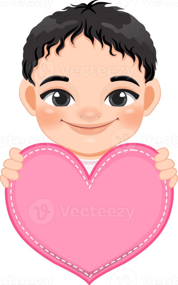 Cute little Boy Holding Pink Heart Happy Kids Celebrating Valentine s Day Cartoon Character Design png