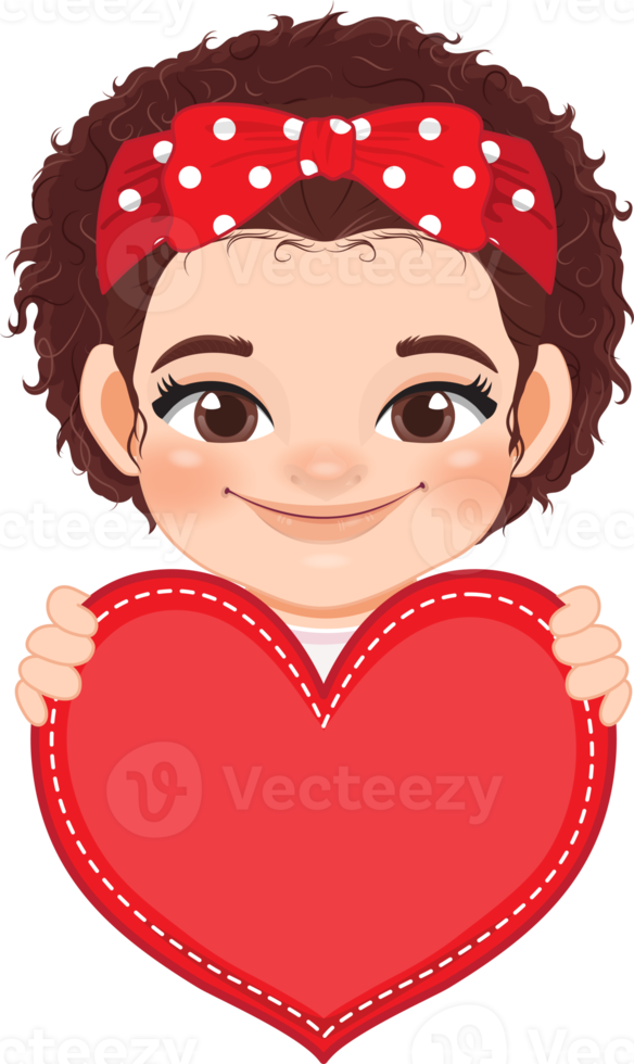 Cute little Girl Holding Red Heart Happy Kids Celebrating Valentine s Day Cartoon Character Design png