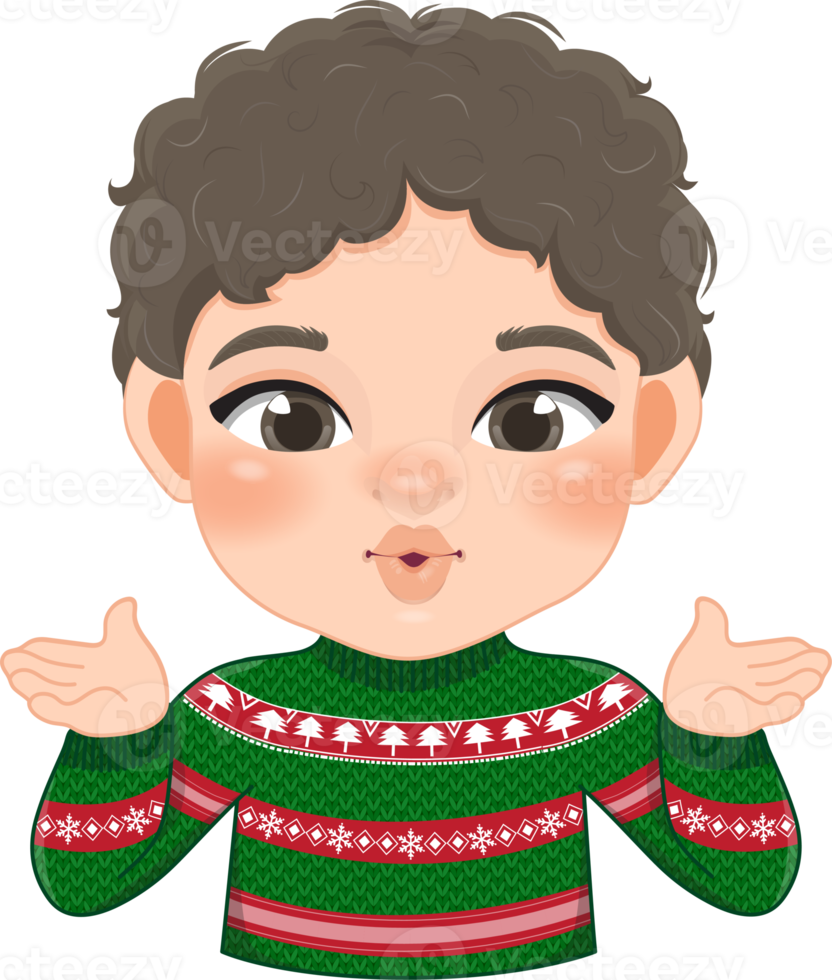 alegre Navidad dibujos animados diseño con excitar chico vestir un rojo y verde suéter dibujos animados png