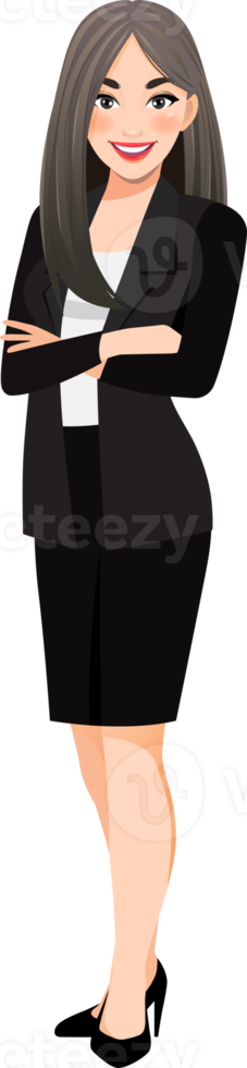 Flat icon with businesswoman cartoon character in office style smart suit and crossed arms pose png