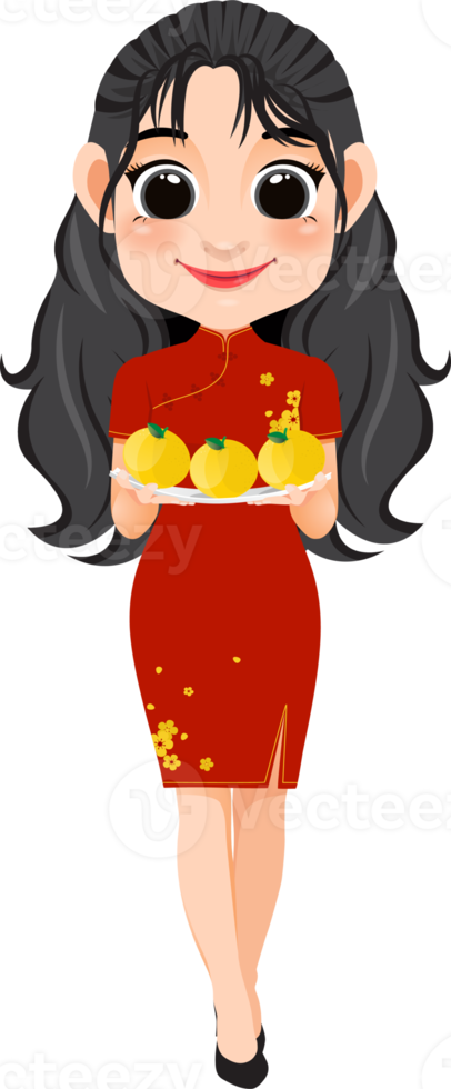 Chinese New Year with Cute Girl holding Orange png