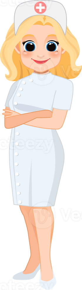 Cartoon character with professional nurse in smart uniform png