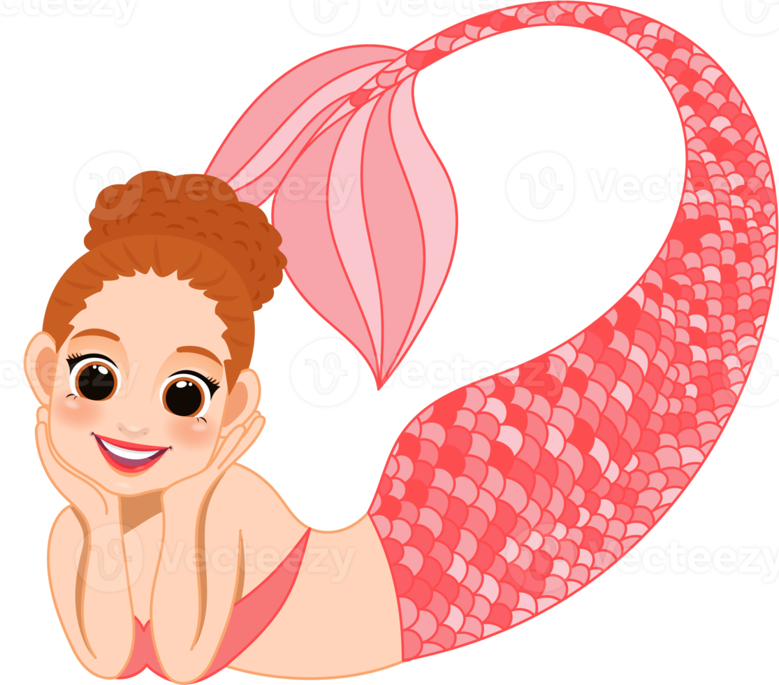 Cartoon character with cute mermaid princess with colorful hair and tail png