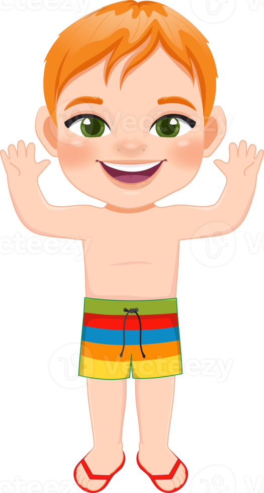 dessin animé heureux petit garçon en maillot de bain d'été png