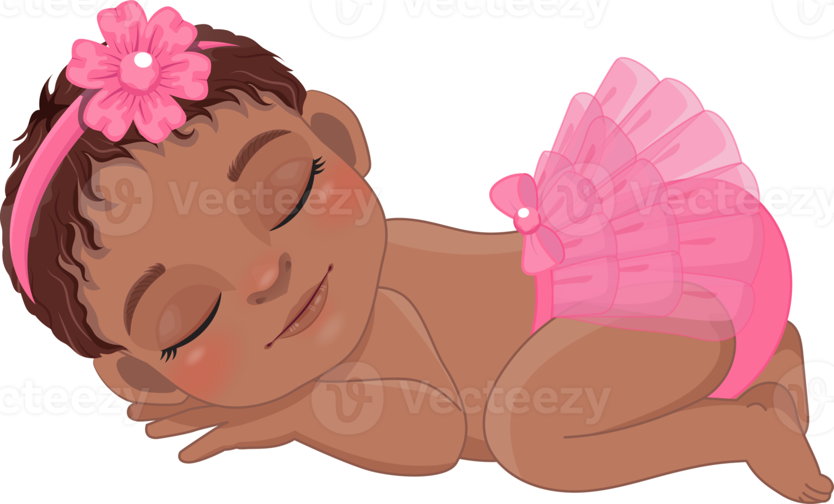 bebé africano americano niña dormido dibujos animados personaje png