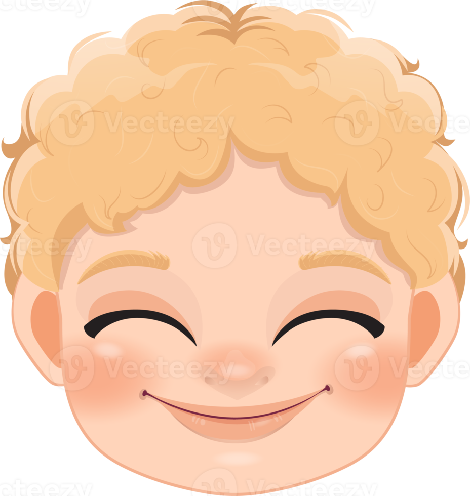 Cute Boy Face and Blonde Hair Smiling, Eye-Smile Cartoon Character Design png