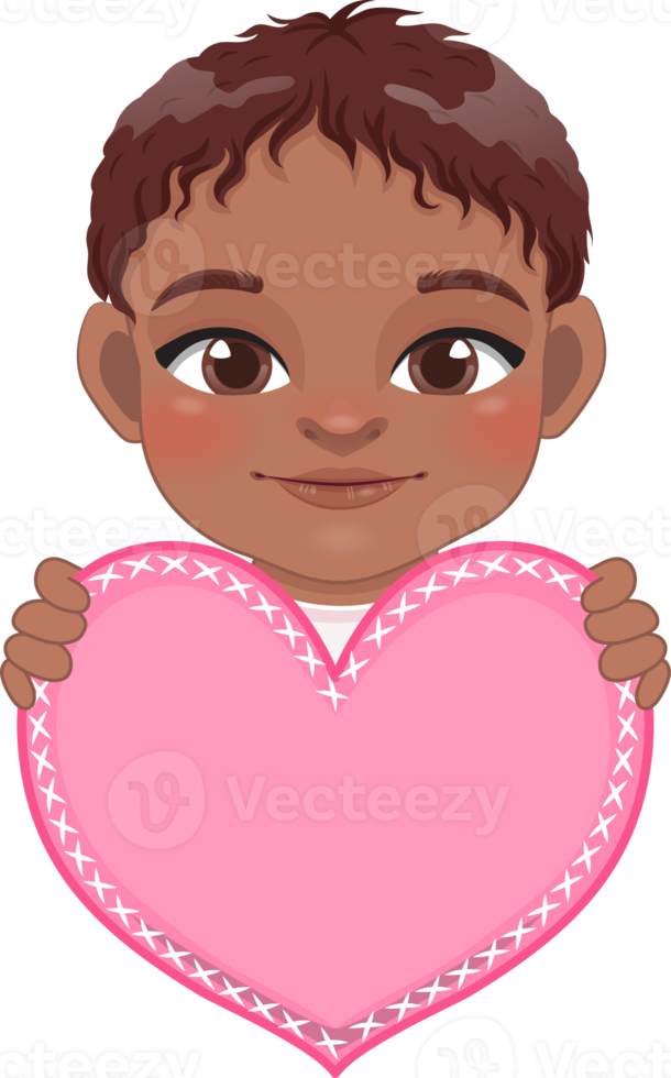 mignonne peu américain africain garçon en portant rose cœur content des gamins célébrer Valentin s journée dessin animé personnage conception png