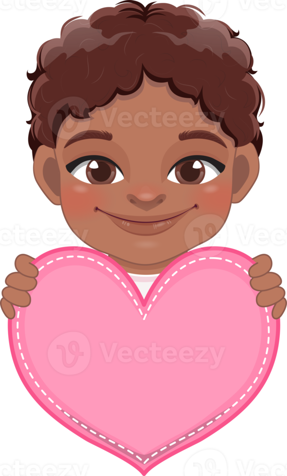 mignonne peu américain africain garçon en portant rose cœur content des gamins célébrer Valentin s journée dessin animé personnage conception png