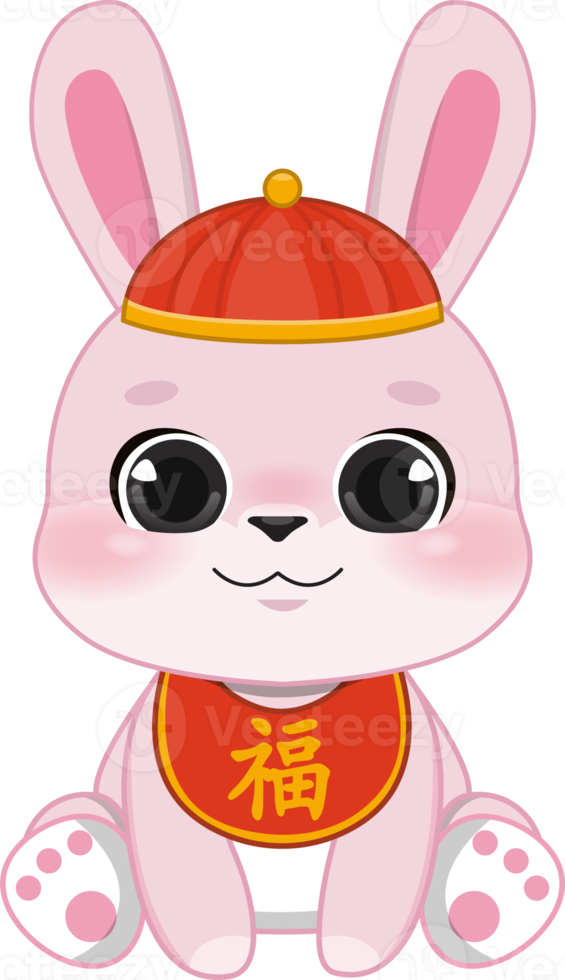 Pink Rabbit Sitting in Chinese New Year Festival Cartoon Style png