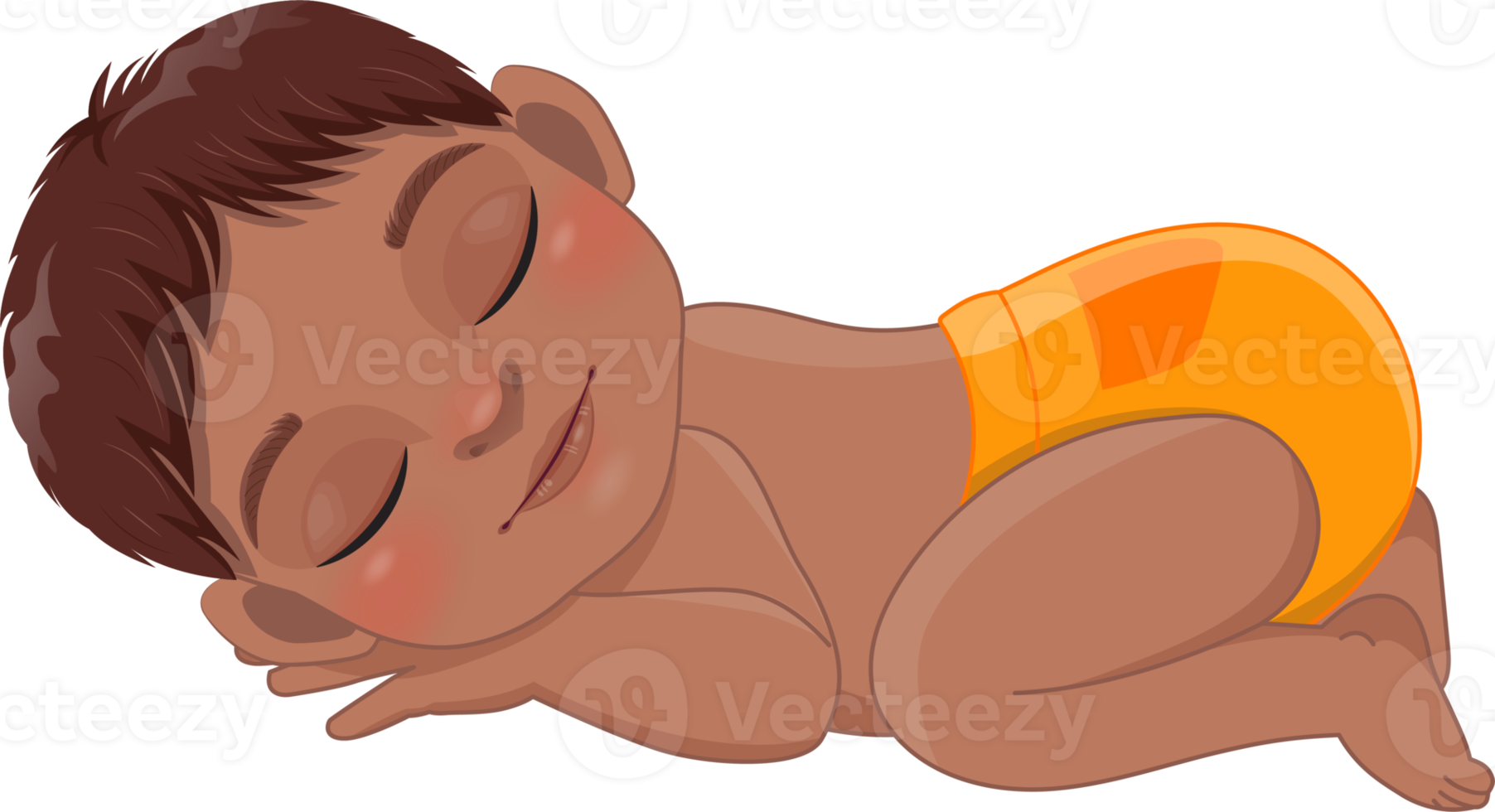 Cartoon character sleeping black baby boy wearing orange ruffled diaper cartoon png