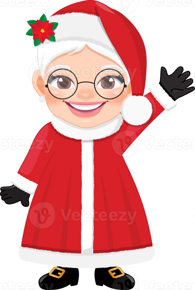 Happy Mrs. Claus waving hands and greeting Cartoon Character PNG