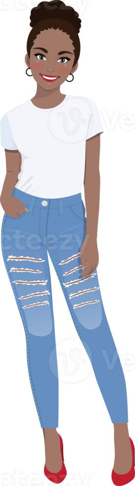 africano americano niña en blanco camisetas y azul pantalones png