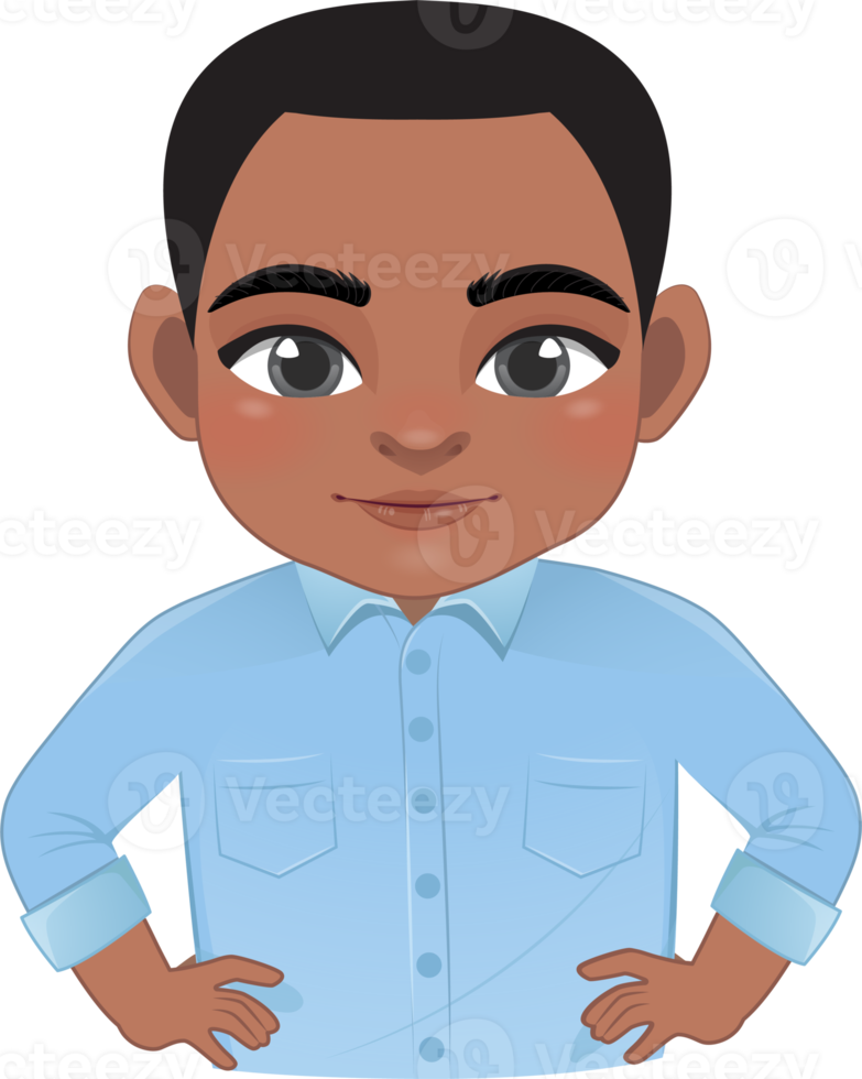 Self-confident guy set or American African male stands in a heroic pose cartoon character png