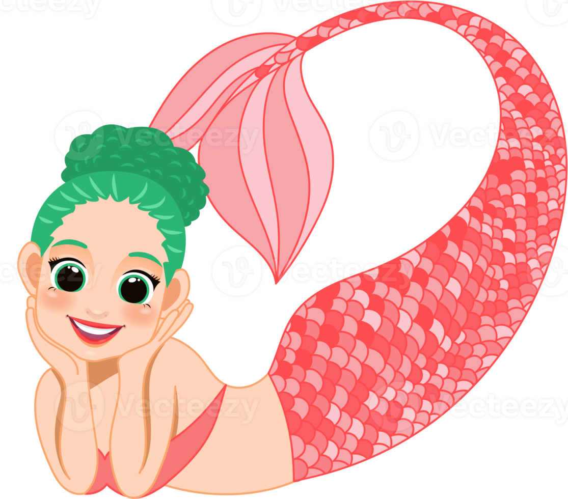 cartone animato personaggio con carino sirena Principessa con colorato capelli e coda png